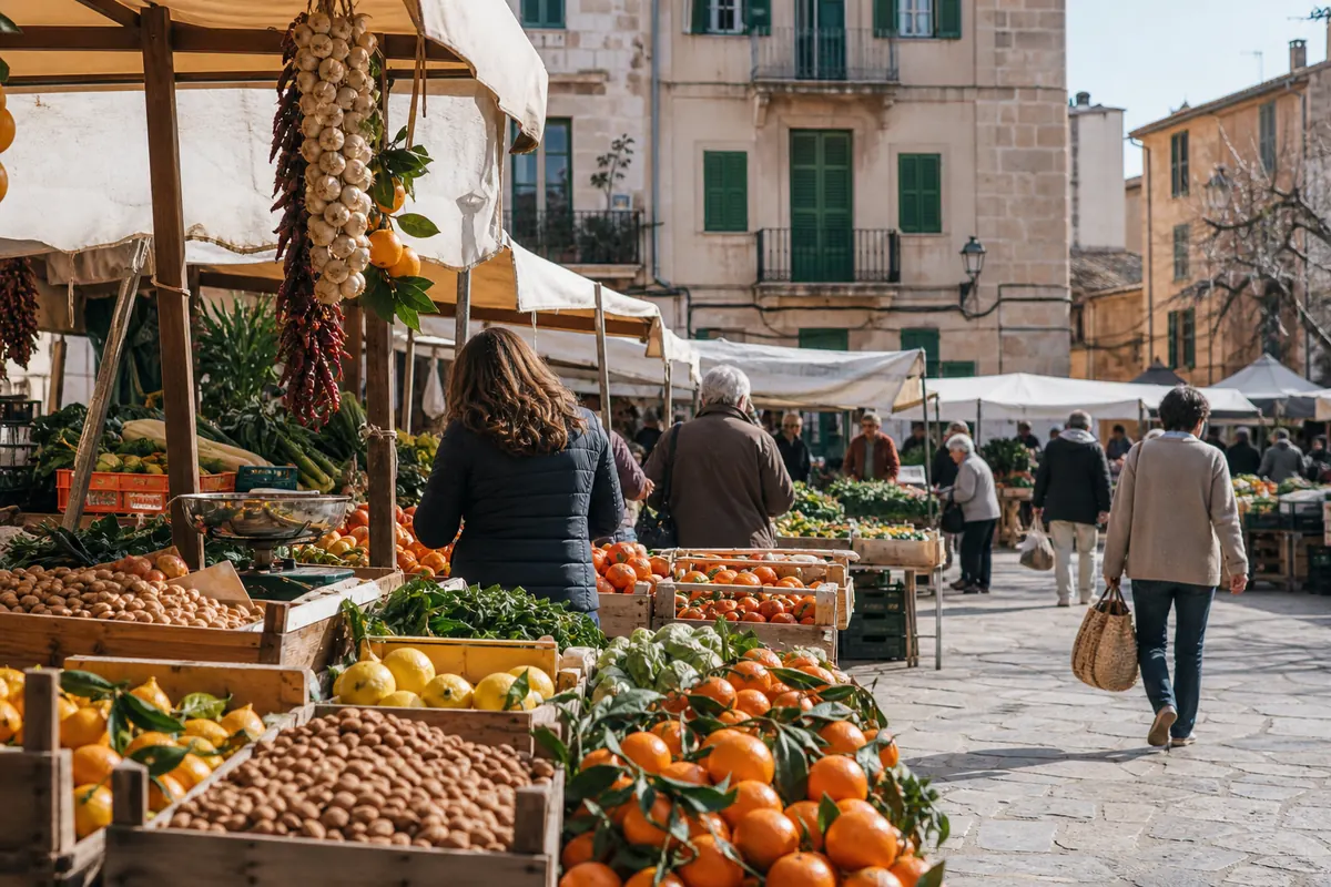 Mallorquinischer Wochenmarkt auf einem Dorfplatz