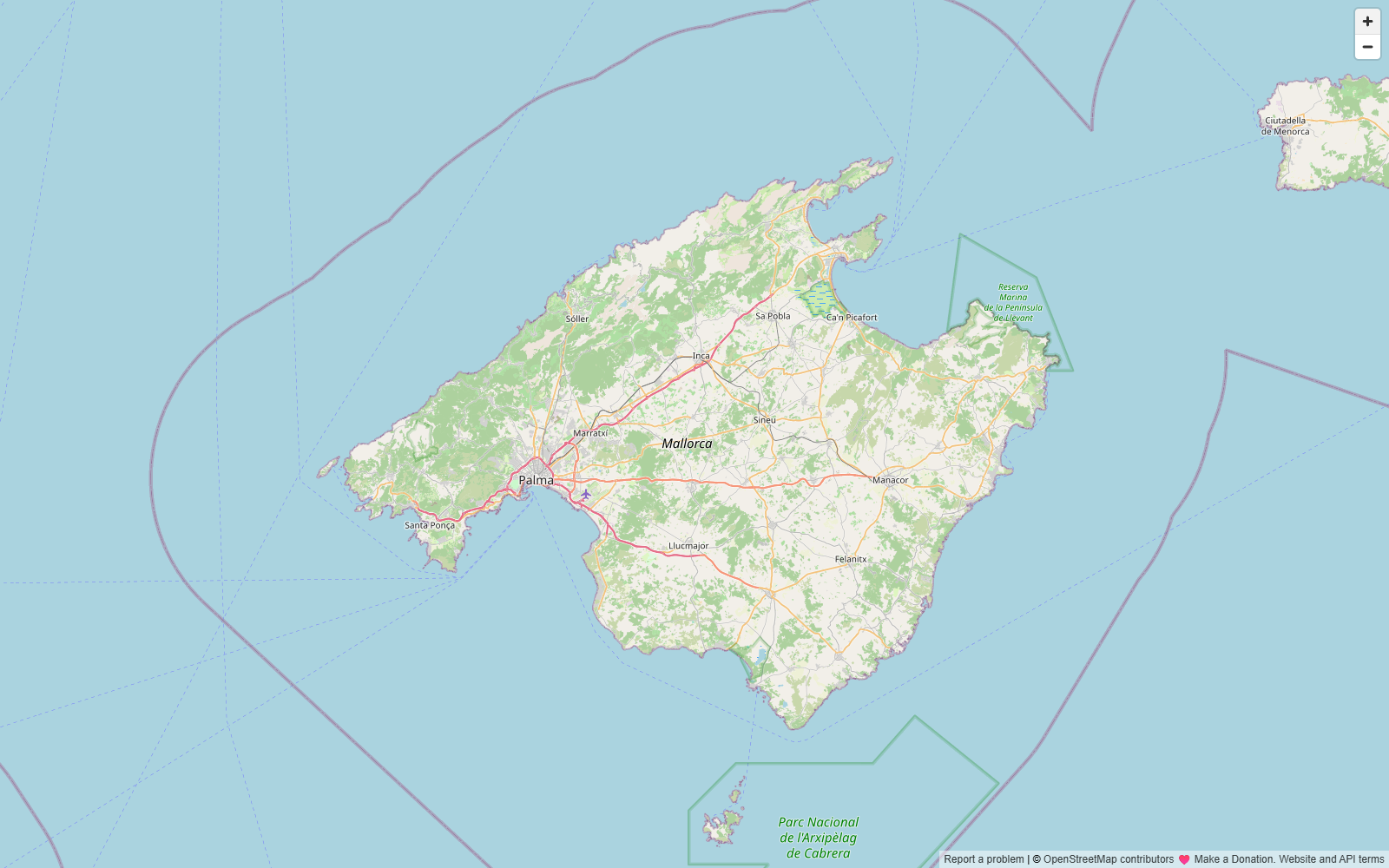 OpenStreetMap-Übersicht von Mallorca mit Straßennetz und Orten